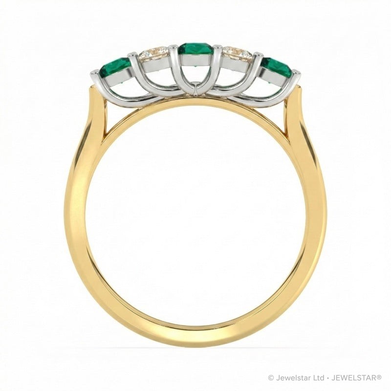 R-44350-EM-Y    Diamond & Emerald Five Stone Ring