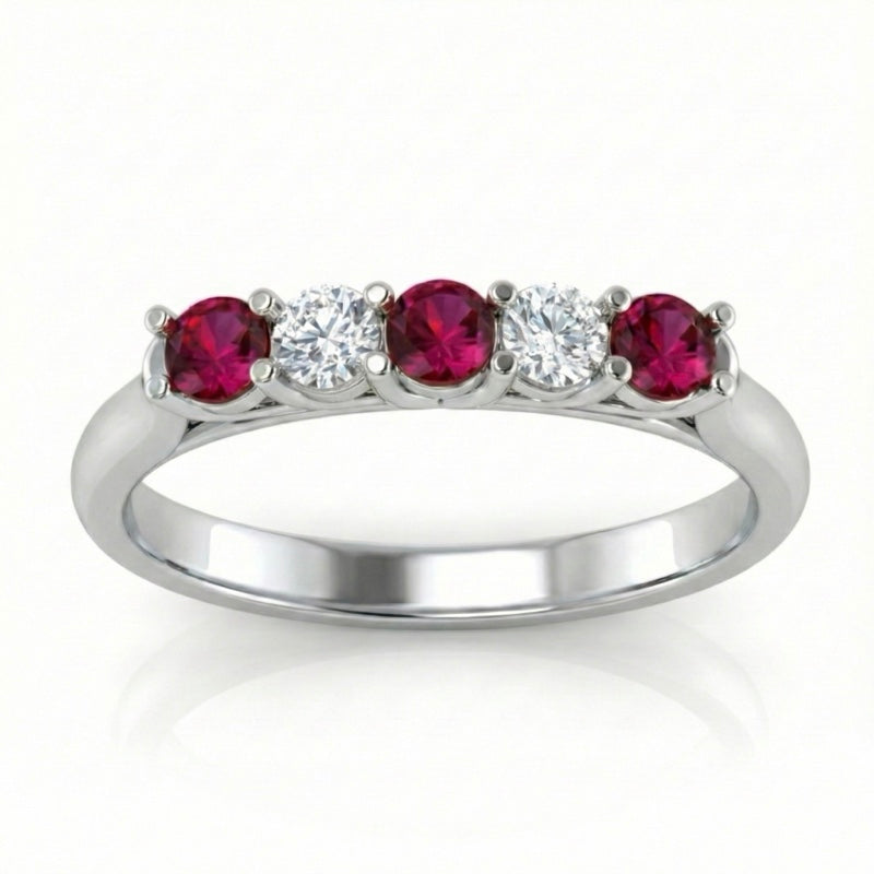 R-44350-RU-W    Diamond & Ruby Five Stone Ring