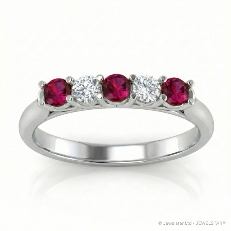 R-44350-RU-W    Diamond & Ruby Five Stone Ring