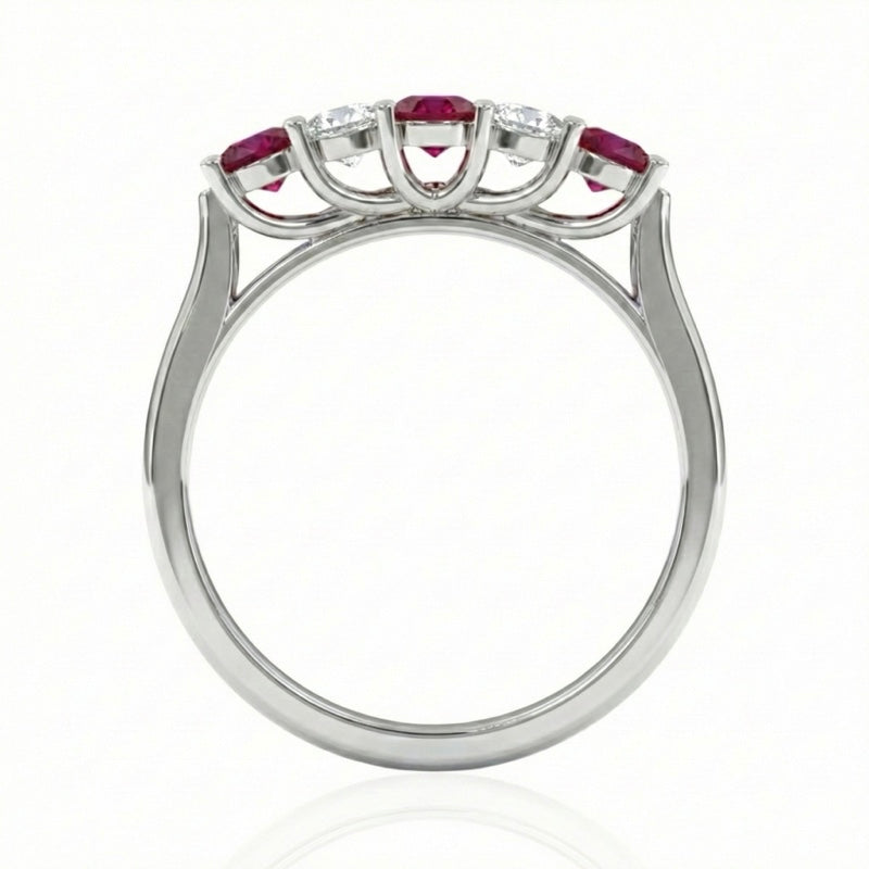 R-44350-RU-W    Diamond & Ruby Five Stone Ring