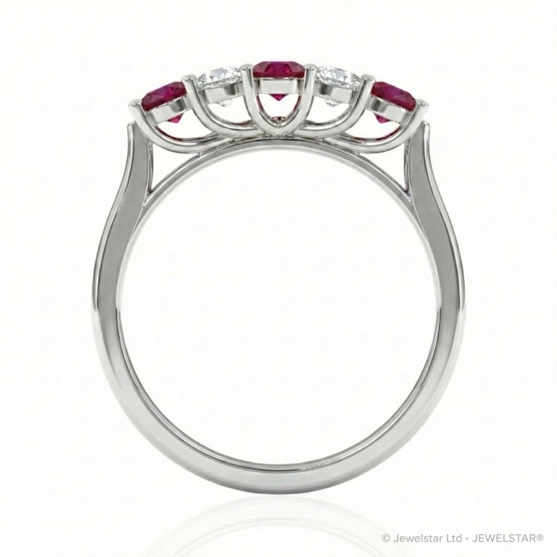 R-44350-RU-W    Diamond & Ruby Five Stone Ring