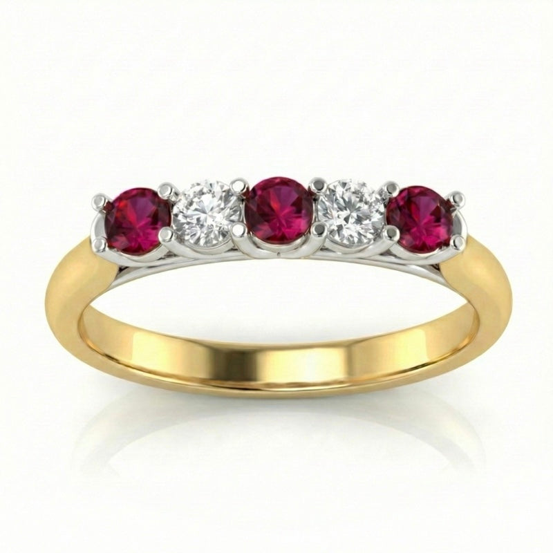R-44350-RU-Y    Diamond & Ruby Five Stone Ring