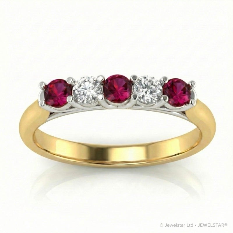 R-44350-RU-Y    Diamond & Ruby Five Stone Ring