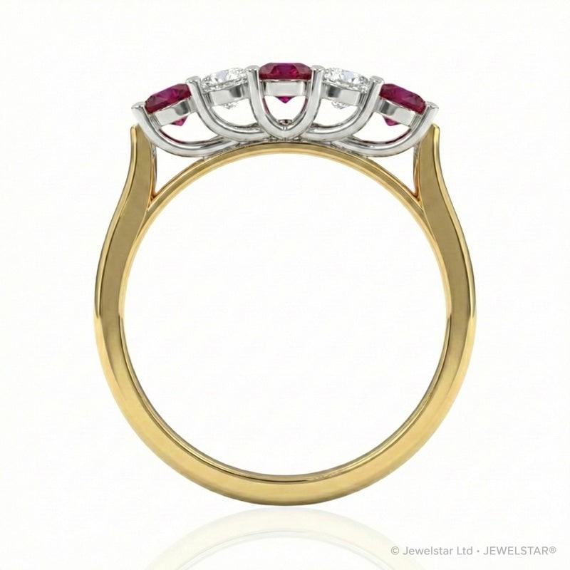 R-44350-RU-Y    Diamond & Ruby Five Stone Ring
