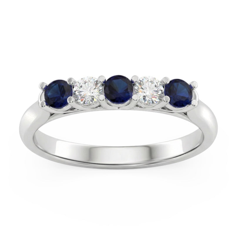 R-44350-SA-W    Diamond & Sapphire Five Stone Ring