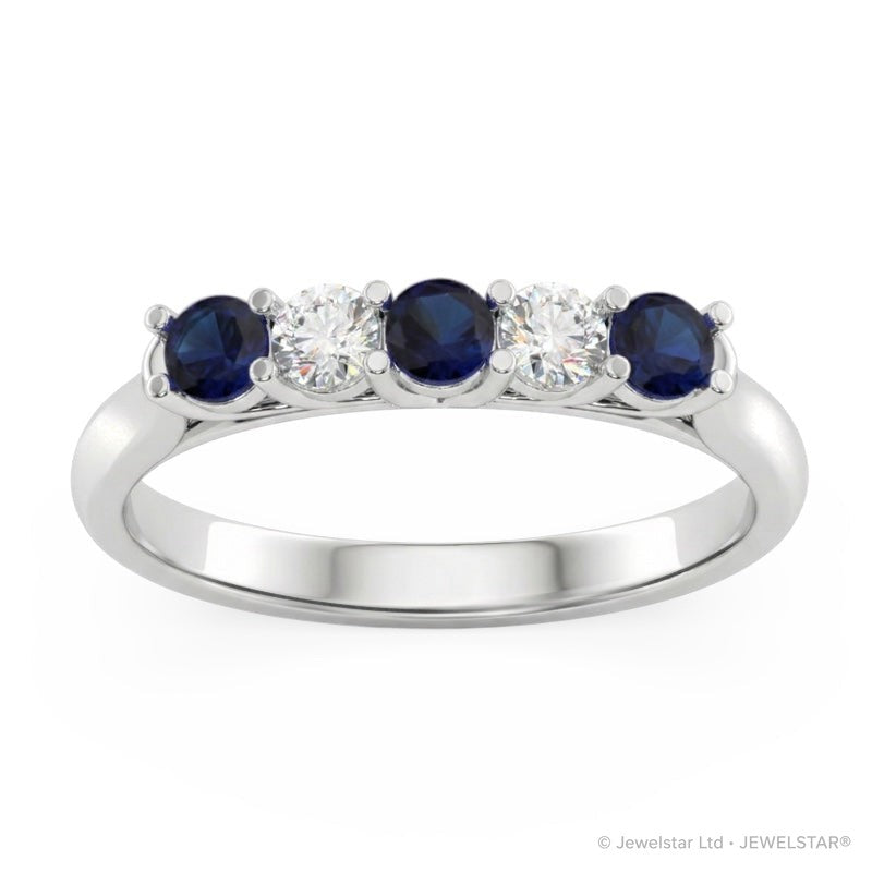 R-44350-SA-W    Diamond & Sapphire Five Stone Ring
