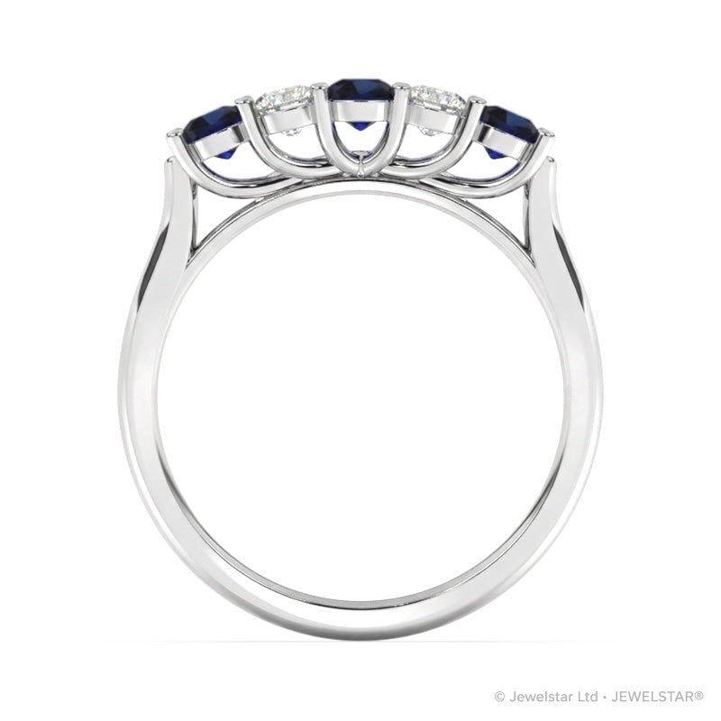 R-44350-SA-W    Diamond & Sapphire Five Stone Ring