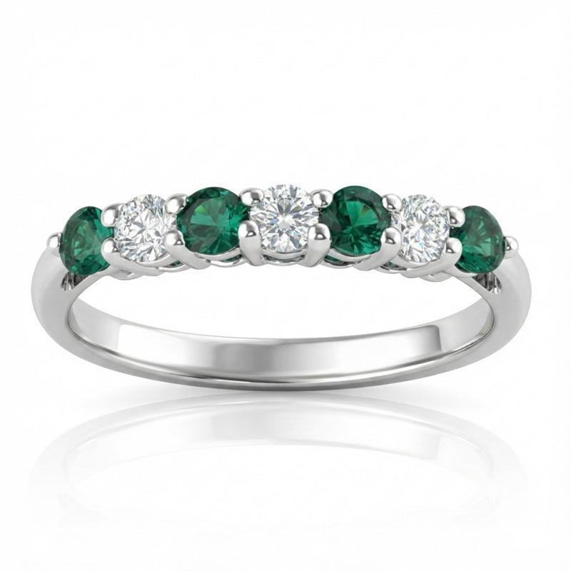 R-44355-EM-W   Diamond & Emerald Seven Stone Ring