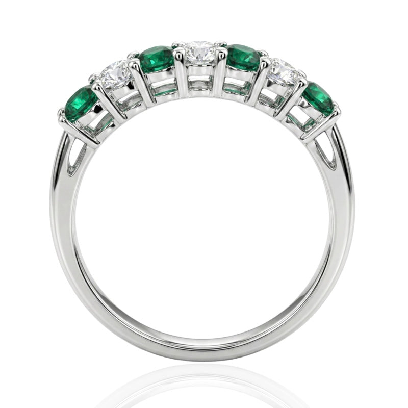 R-44355-EM-W   Diamond & Emerald Seven Stone Ring