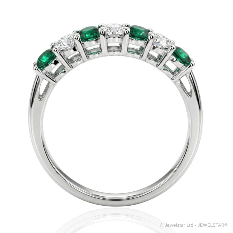 R-44355-EM-W   Diamond & Emerald Seven Stone Ring
