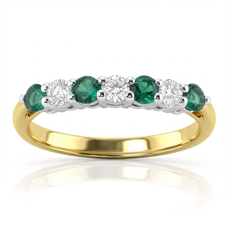 R-44355-EM-Y   Diamond & Emerald Seven Stone Ring