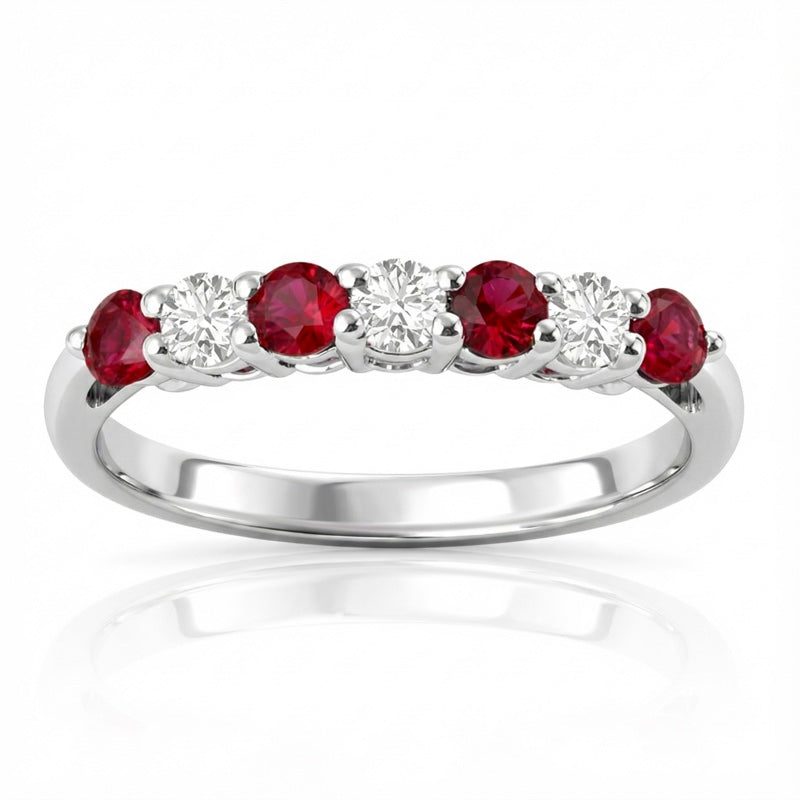R-44355-RU-W   Diamond & Ruby Seven Stone Ring