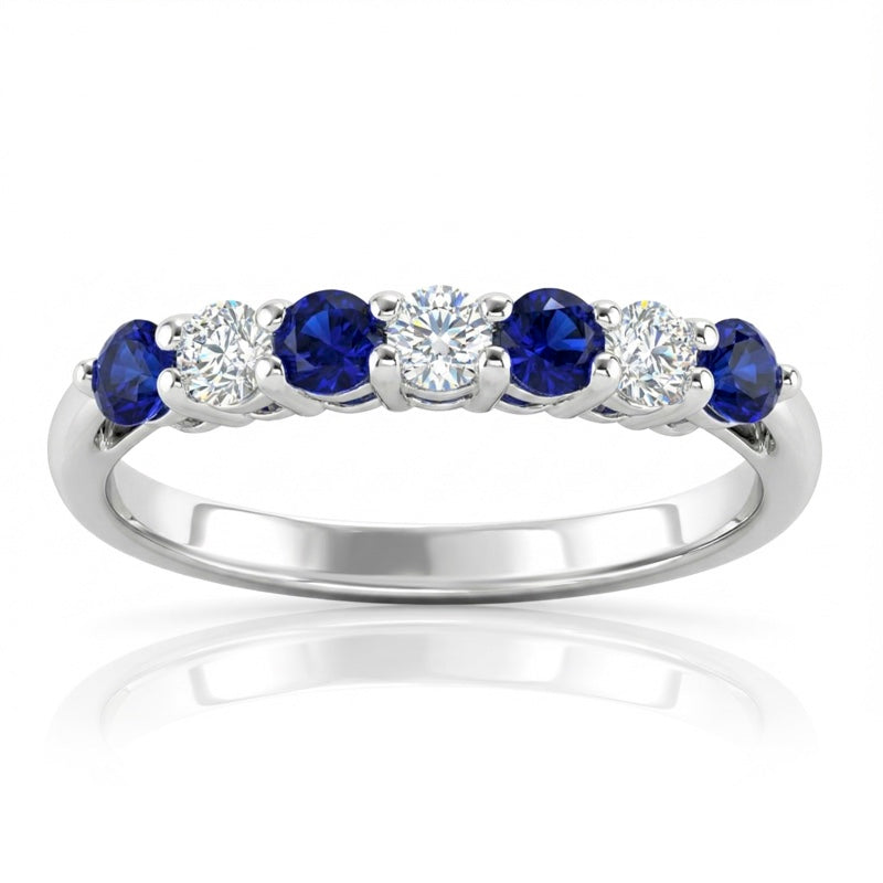 R-44355-SA-W   Diamond & Sapphire Seven Stone Ring