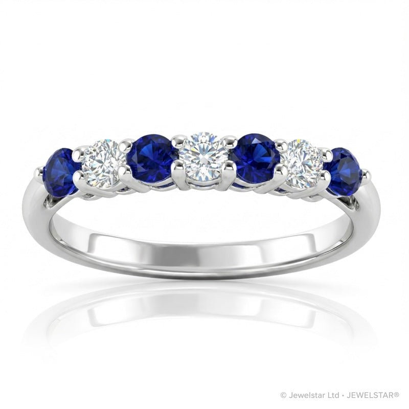 R-44355-SA-W   Diamond & Sapphire Seven Stone Ring