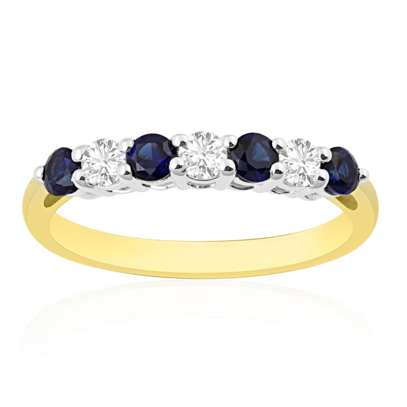 R-44355-SA-Y   Diamond & Sapphire Seven Stone Ring