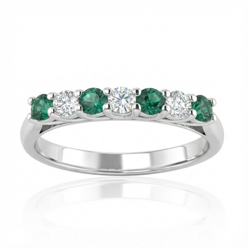 R-44356-EM-W   Diamond & Emerald Seven Stone Ring
