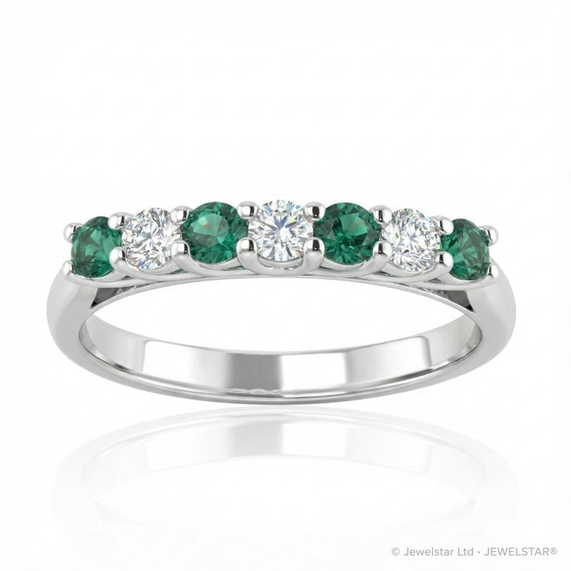 R-44356-EM-W   Diamond & Emerald Seven Stone Ring