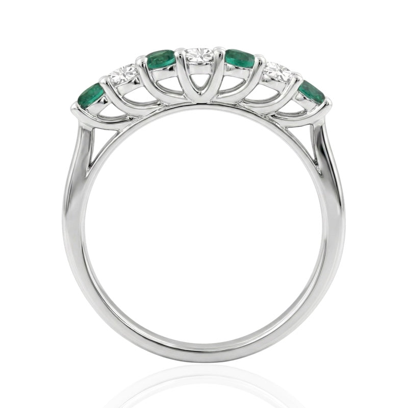 R-44356-EM-W   Diamond & Emerald Seven Stone Ring