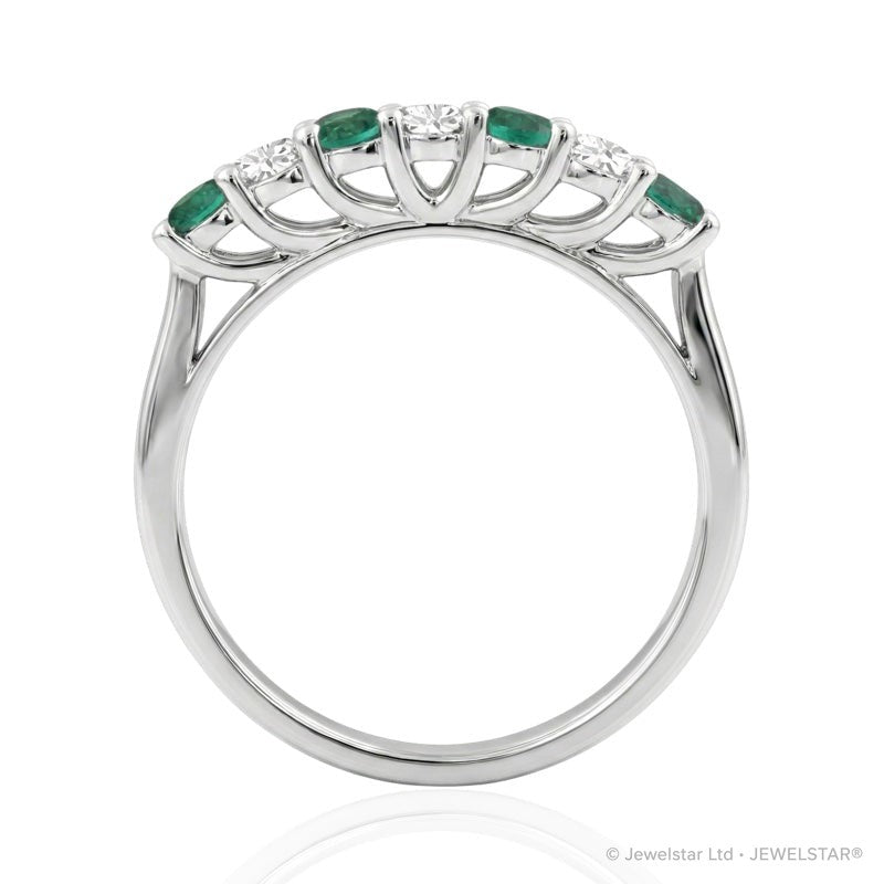 R-44356-EM-W   Diamond & Emerald Seven Stone Ring