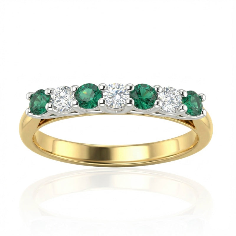 R-44356-EM-Y   Diamond & Emerald Seven Stone Ring