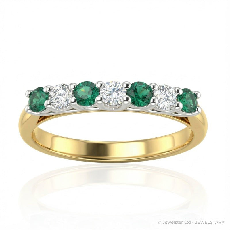 R-44356-EM-Y   Diamond & Emerald Seven Stone Ring