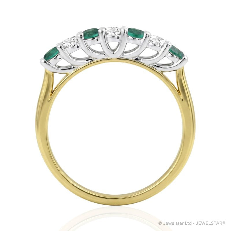 R-44356-EM-Y   Diamond & Emerald Seven Stone Ring