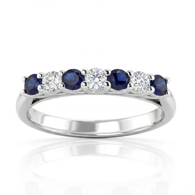 R-44356-SA-W   Diamond & Sapphire Seven Stone Ring