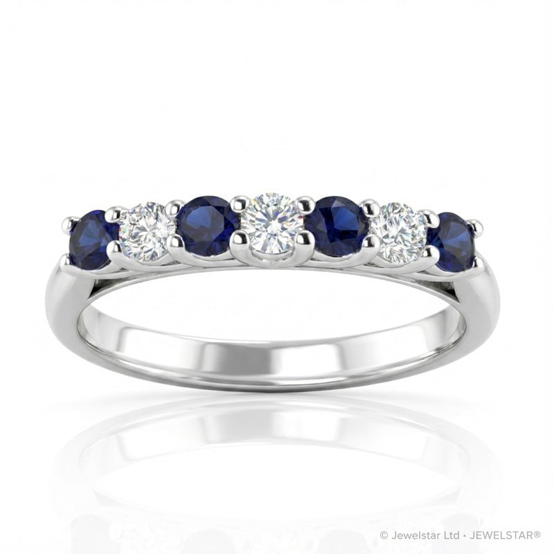R-44356-SA-W   Diamond & Sapphire Seven Stone Ring