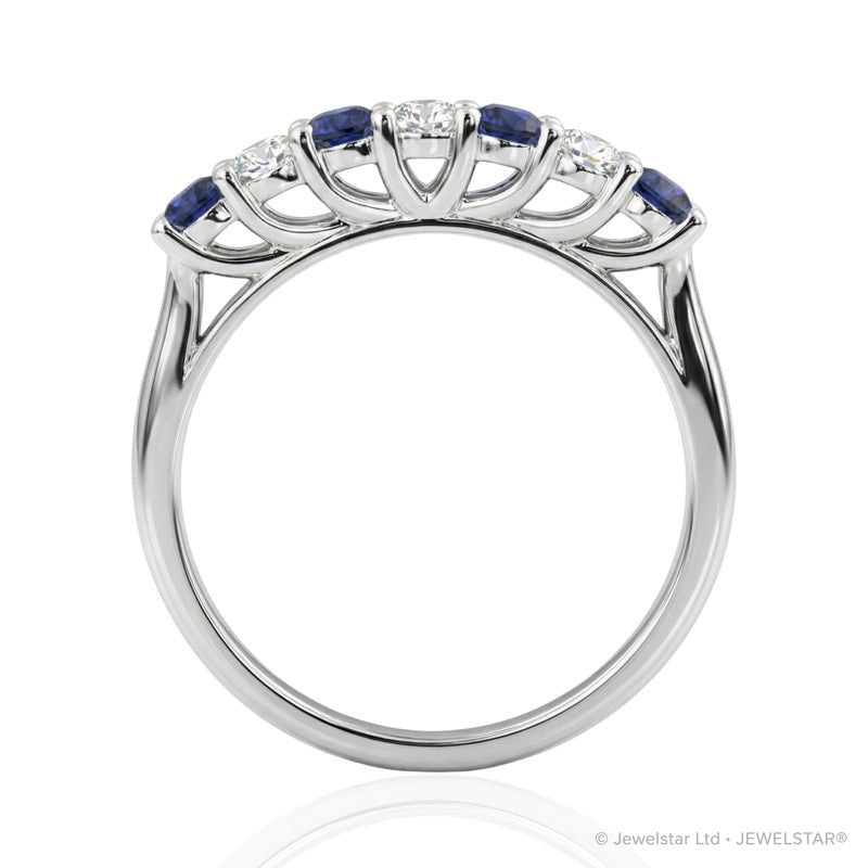R-44356-SA-W   Diamond & Sapphire Seven Stone Ring