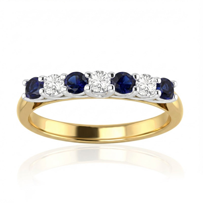 R-44356-SA-Y   Diamond & Sapphire Seven Stone Ring