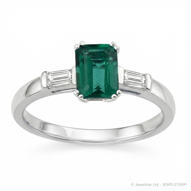 R-44636-EM-W   Diamond & Emerald Three Stone Ring
