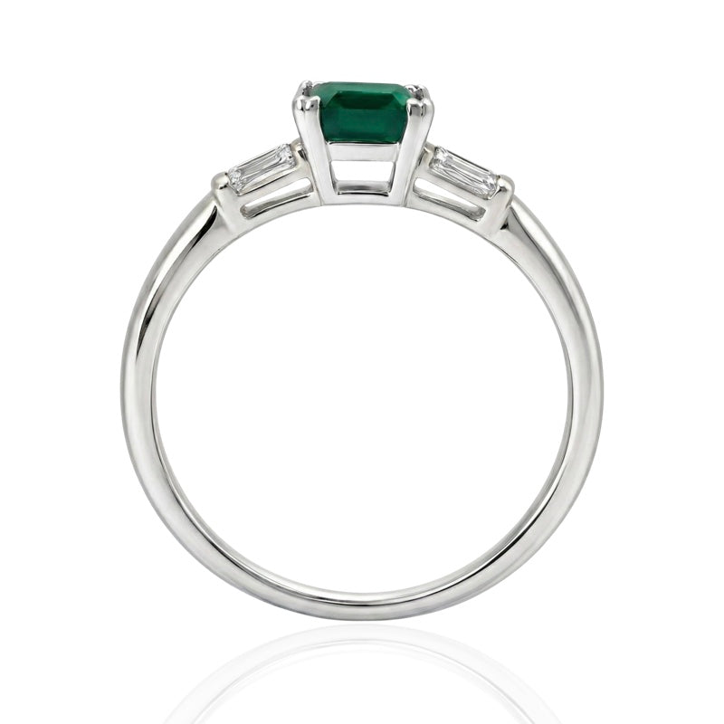 R-44636-EM-W   Diamond & Emerald Three Stone Ring
