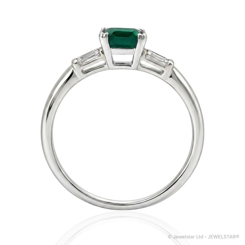 R-44636-EM-W   Diamond & Emerald Three Stone Ring
