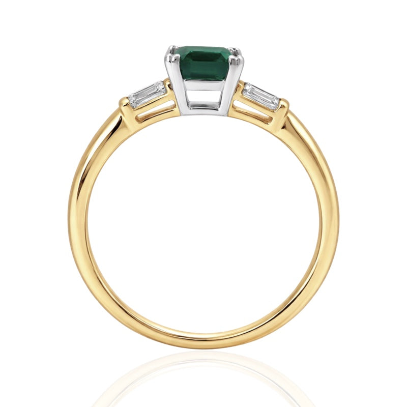 R-44636-EM-Y   Diamond & Emerald Three Stone Ring