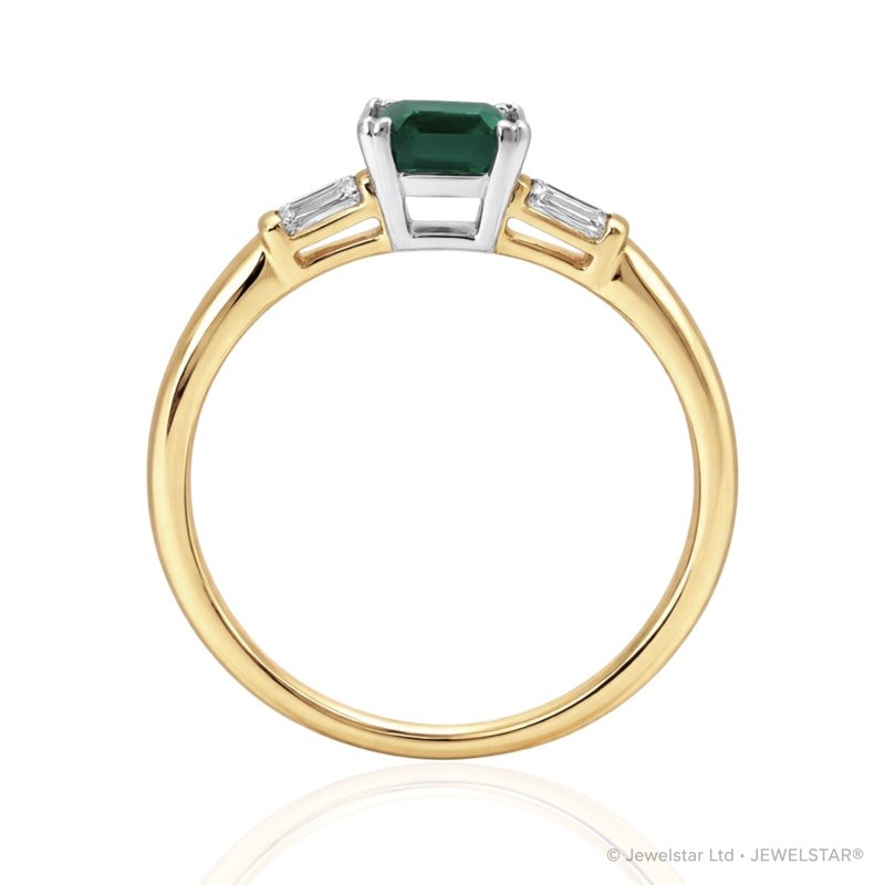 R-44636-EM-Y   Diamond & Emerald Three Stone Ring