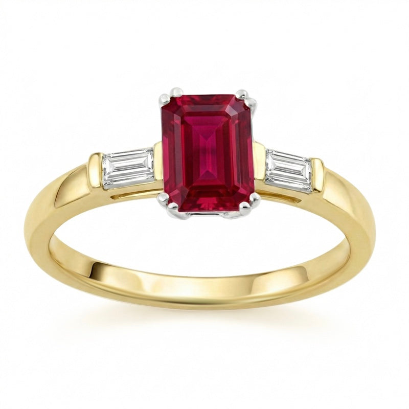R-44636-RU-Y   Diamond & Ruby Three Stone Ring