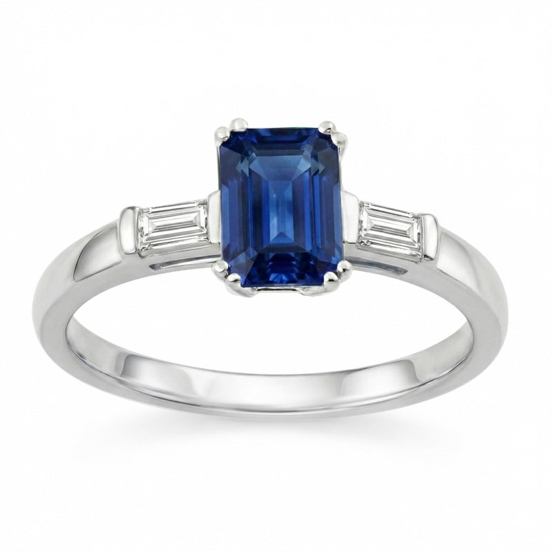 R-44636-SA-W   Diamond & Sapphire Three Stone Ring