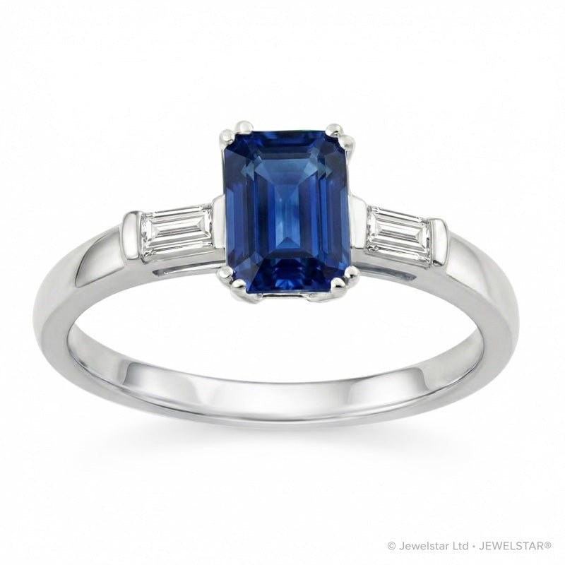 R-44636-SA-W   Diamond & Sapphire Three Stone Ring