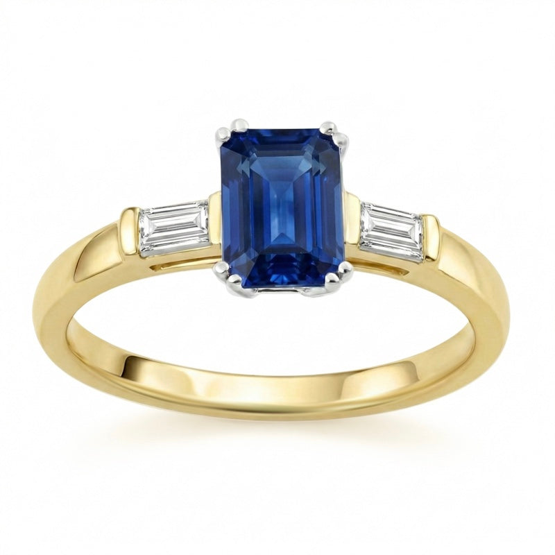 R-44636-SA-Y   Diamond & Sapphire Three Stone Ring