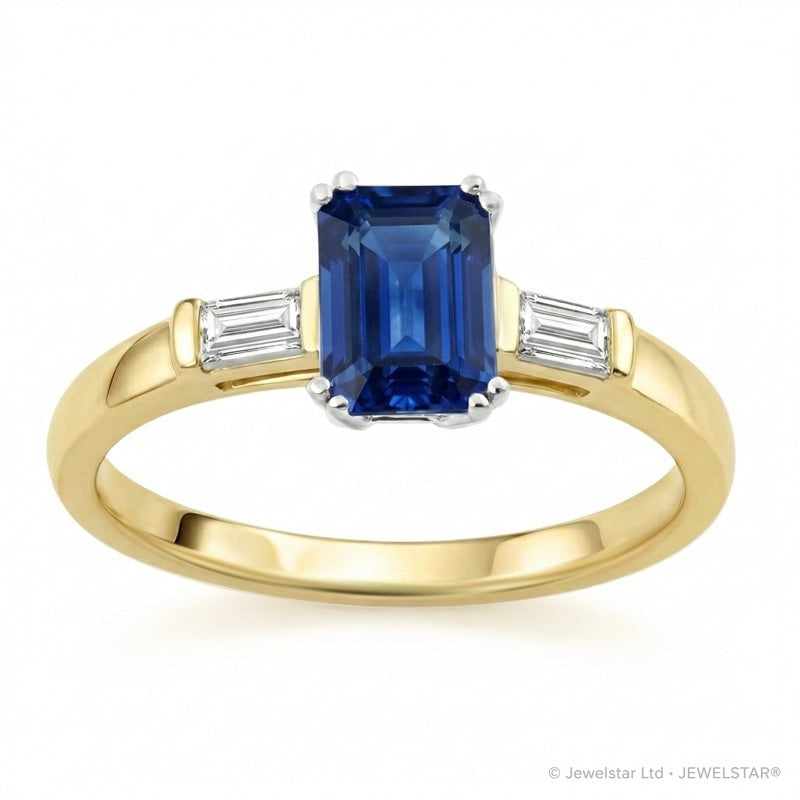 R-44636-SA-Y   Diamond & Sapphire Three Stone Ring