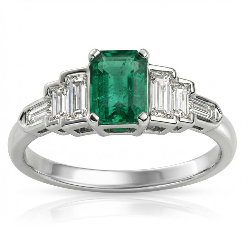 R-44637-EM-W  Diamond & Emerald Dress Ring