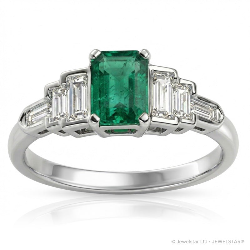R-44637-EM-W  Diamond & Emerald Dress Ring