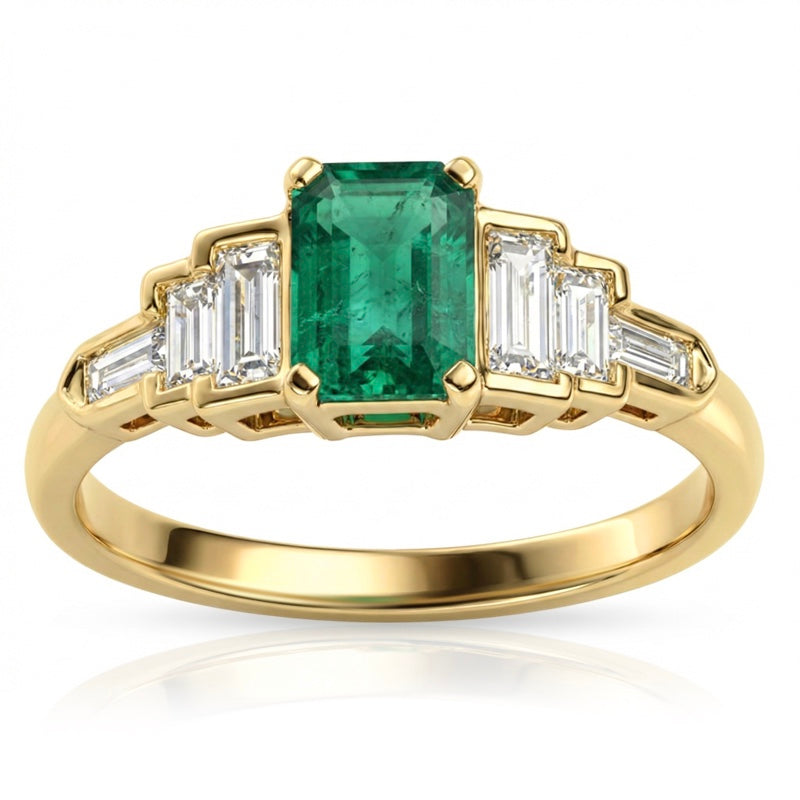 R-44637-EM-Y  Diamond & Emerald Dress Ring