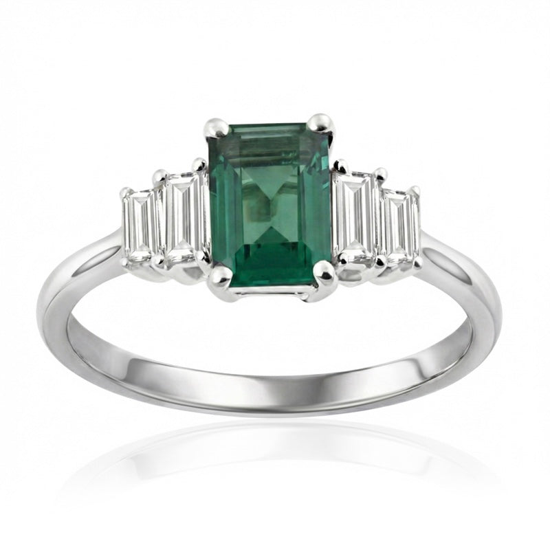 R-44641-EM-W  Diamond & Emerald Dress Ring