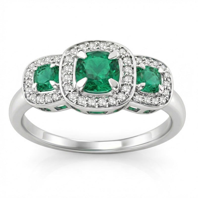 R-44643-EM-W  Diamond & Emerald Dress Ring