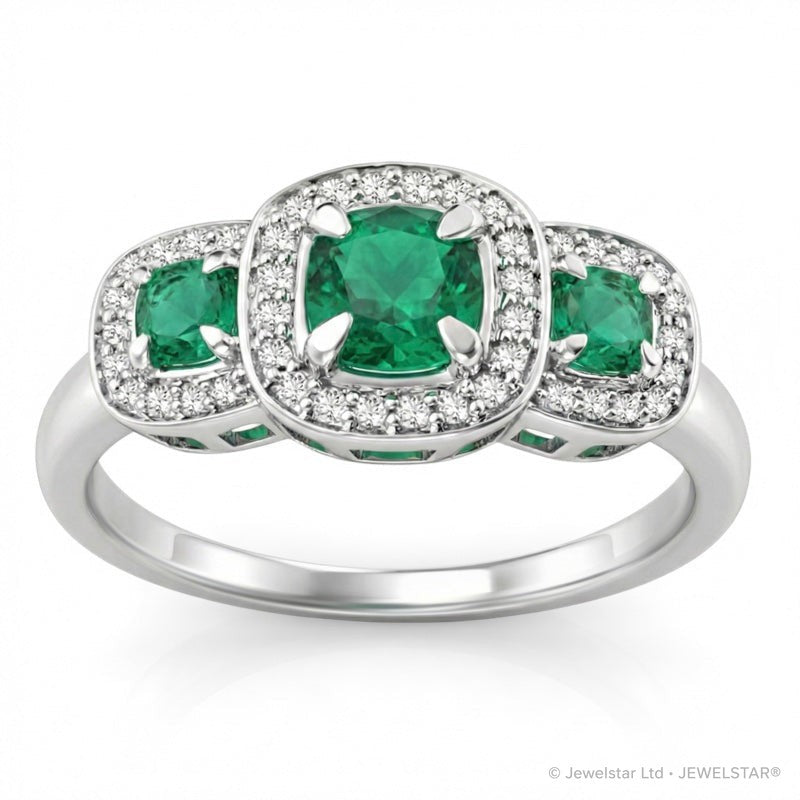 R-44643-EM-W  Diamond & Emerald Dress Ring