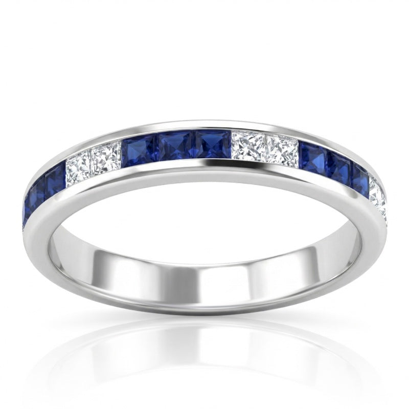 R-44644-SA-W   Diamond & Sapphire Half Eternity Ring