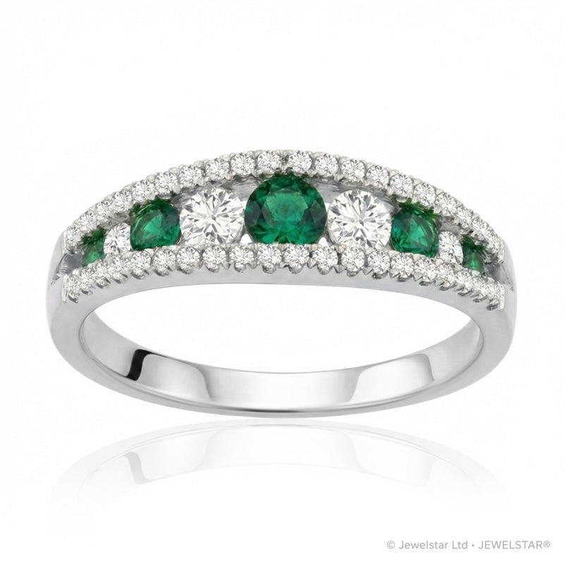 R-44645-EM-W  Diamond & Emerald Dress Ring