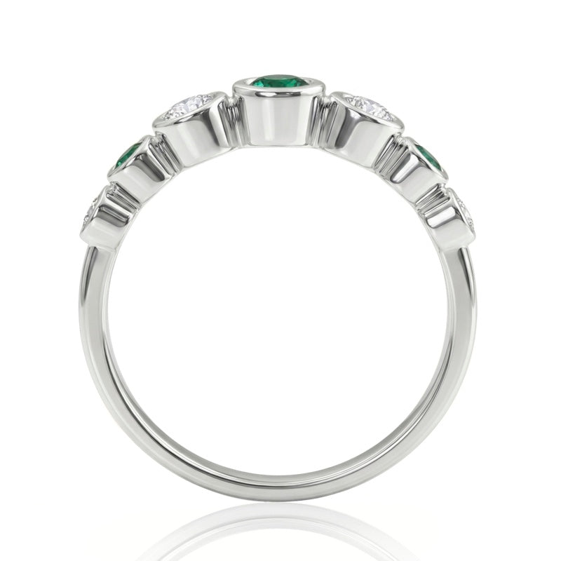 R-44656-EM-W   Diamond & Emerald Seven Stone Ring