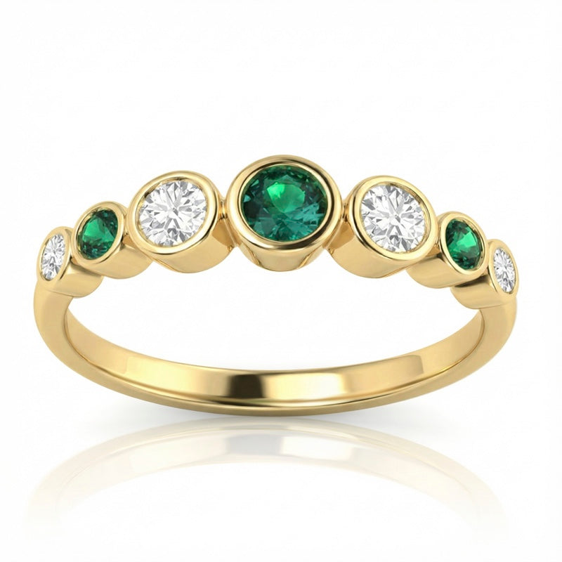 R-44656-EM-Y   Diamond & Emerald Seven Stone Ring